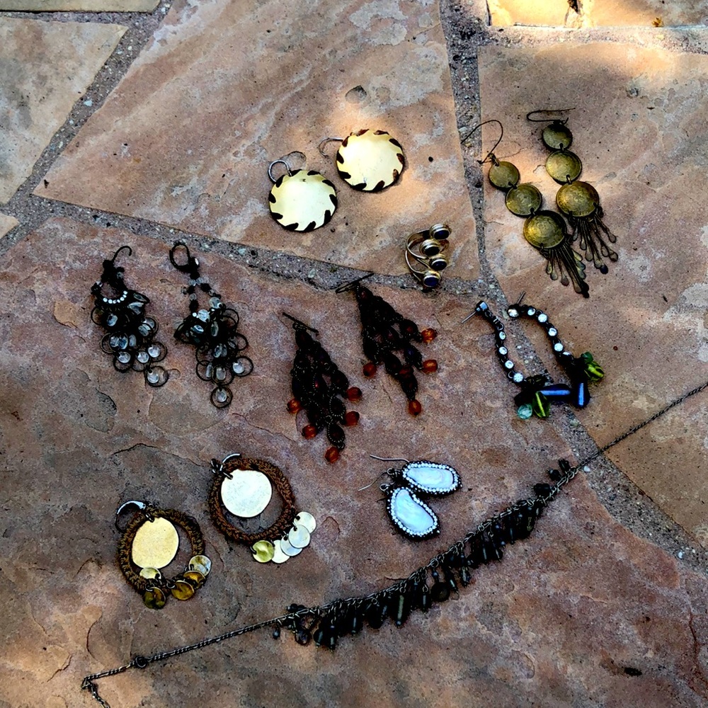 Earrings and sterling ring and necklace